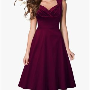Red Fit and Flare Sweetheart Midi Cocktail Dress